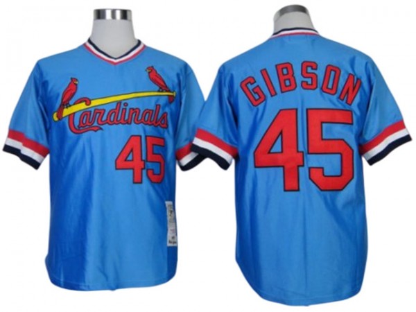 St. Louis Cardinals #45 Bob Gibson Light Blue Throwback Jersey