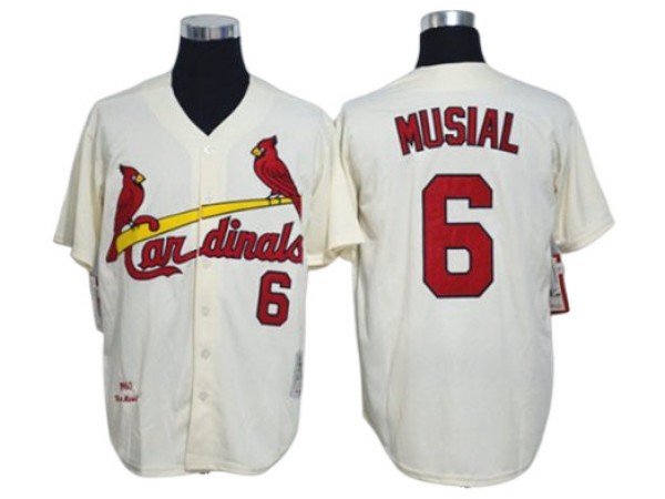 St. Louis Cardinals #6 Stan Musial Cream Throwback Jersey