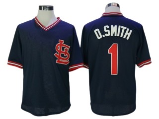 St. Louis Cardinals #1 Ozzie Smith Navy 1994 Mesh Batting Practice Throwback Jersey