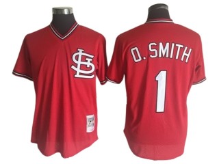 St. Louis Cardinals #1 Ozzie Smith Red Mesh Batting Practice Throwback Jersey