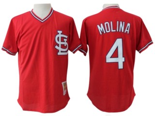 St. Louis Cardinals #4 Yadier Molina Red Mesh Batting Practice Throwback Jersey