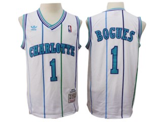 Charlotte Hornets #1 Muggsy Bogues White Hardwood Classic Jersey