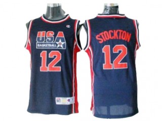 1992 Olympic USA Basketball Dream Team #12 John Stockton Jersey - Navy/White