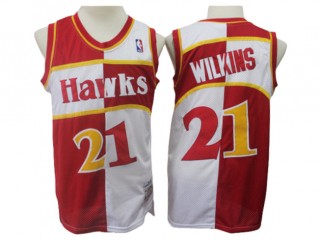Atlanta Hawks #21 Dominique Wilkins Red White Split Hardwood Classics 1987-88 Jersey
