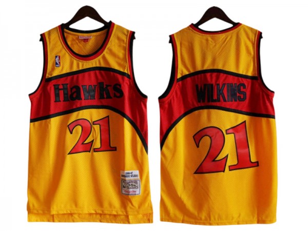 M&N Atlanta Hawks #21 Dominique Wilkins Yellow Hardwood Classics Jersey