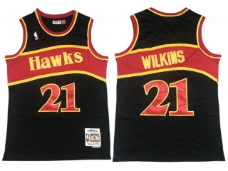 M&N Atlanta Hawks #21 Dominique Wilkins Black Hardwood Classics Jersey