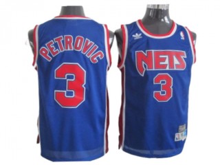 New Jersey Nets #3 Drazen Petrovic Blue Hardwood Classics Jersey