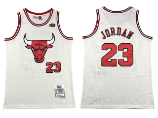 M&N Chicago Bulls #23 Michael Jordan Cream Chainstitch Swingman Jersey