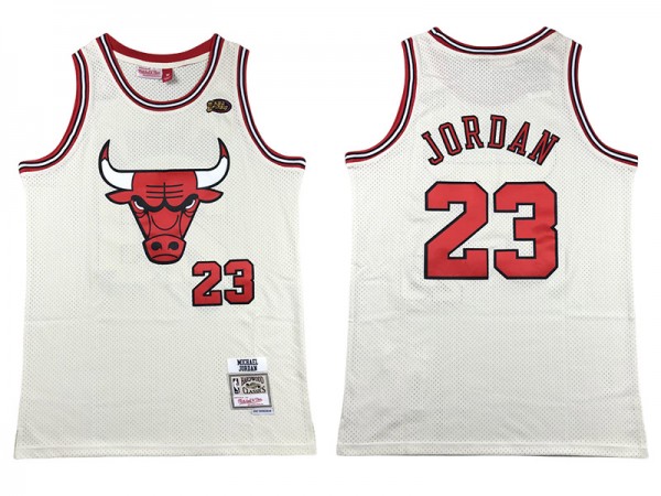 M&N Chicago Bulls #23 Michael Jordan Cream Chainstitch Swingman Jersey