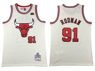 M&N Chicago Bulls #91 Dennis Rodman Cream Chainstitch Swingman Jersey