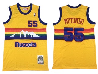 M&N Denver Nuggets #55 Dikembe Mutombo Yellow 1991-92 Hardwood Classic Jersey