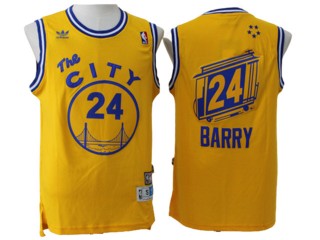 Golden State Warriors #24 Rick Barry Gold The City Hardwood Classic Jersey
