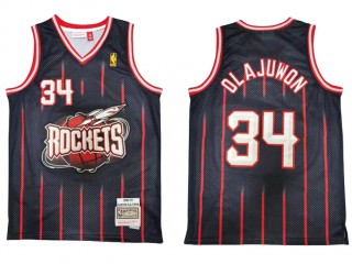 M&N Houston Rockets #34 Hakeem Olajuwon Black 1996/97 Hardwood Classic Jersey