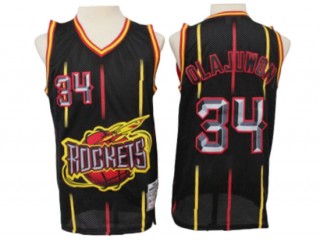 Houston Rockets #34 Hakeem Olajuwon Black Rings Collection Hardwood Classics Jersey