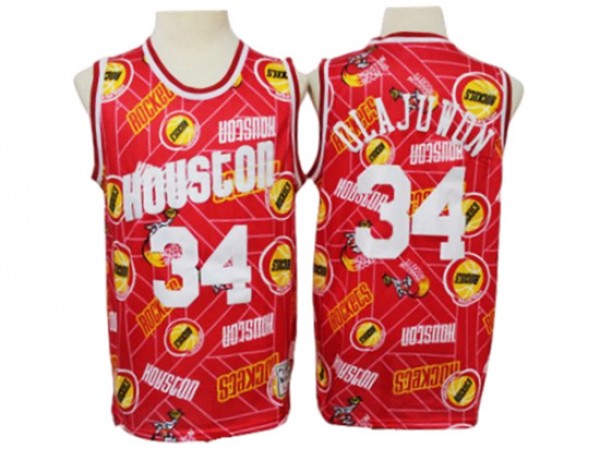 Houston Rockets #34 Hakeem Olajuwon Red Tear Up Pack Hardwood Classics Jersey
