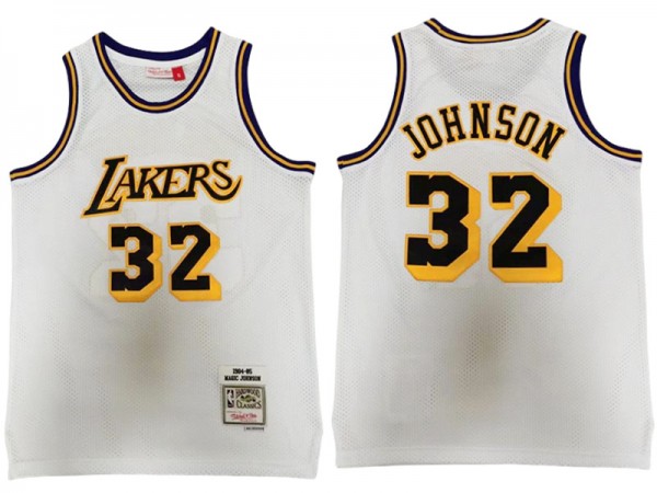 M&N Los Angeles Lakers #32 Magic Johnson White 1984/85 Hardwood Classic Jersey