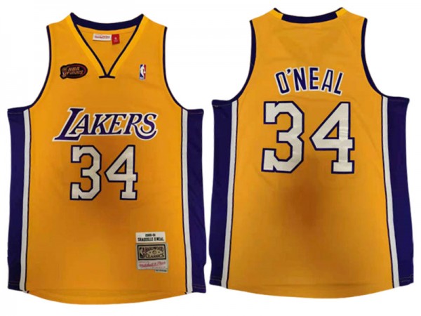 M&N Los Angeles Lakers #34 Shaquille O'neal Yellow 2000/01 Hardwood Classics Jersey-NBA Final
