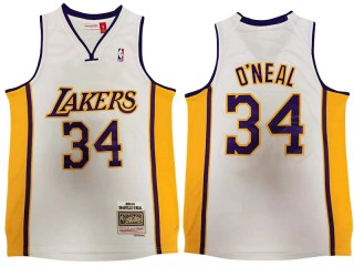 M&N Los Angeles Lakers #34 Shaquille O'neal White 2000/01 Hardwood Classics Jersey