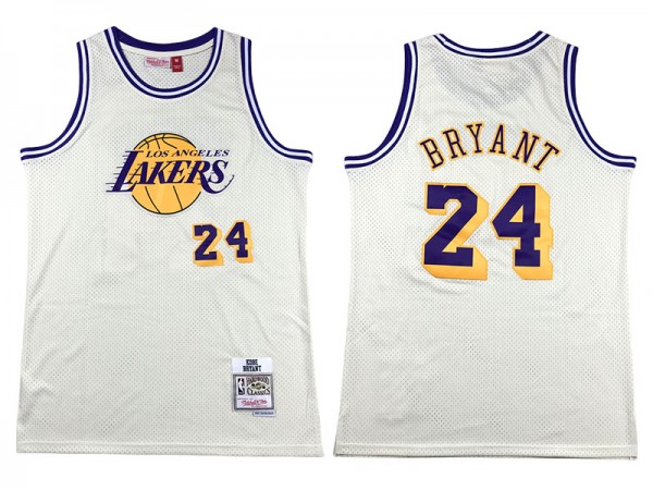M&N Los Angeles Lakers #24 Kobe Bryant Cream Chainstitch Swingman Jersey