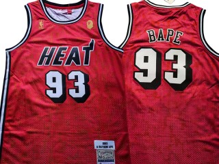 M&N Miami Heat #93 A BATHING APE Red Throwback Jersey