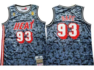 M&N Miami Heat #93 A BATHING APE Blue Throwback Jersey