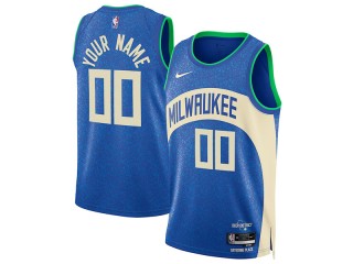 Custom Milwaukee Bucks Blue 2023/24 City Edition Swingman Jersey