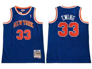 M&N New York Knicks #33 Patrick Ewing Blue 1985-86 Embroider Edition Jersey