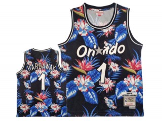 Orlando Magic #1 Anfernee Hardaway Black 1994/95 Floral Fashion Hardwood Classic Jersey