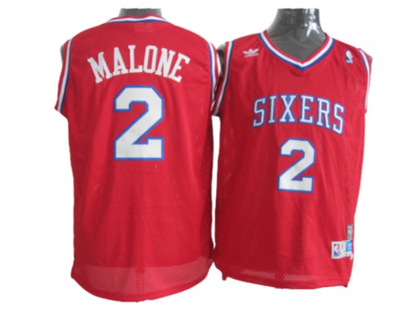 Philadelphia 76ers #2 Moses Malone Red Hardwood Classics Jersey
