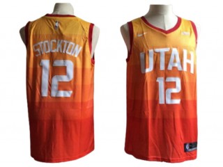Utah Jazz #12 John Stockton Yellow Multi Color City Edition Swingman Jersey