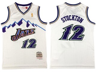 M&N Utah Jazz #12 John Stockton White 1996/97 Hardwood Classic Jersey