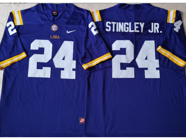 LSU Tigers #24 Derek Stingley JR. Purple Football Jersey