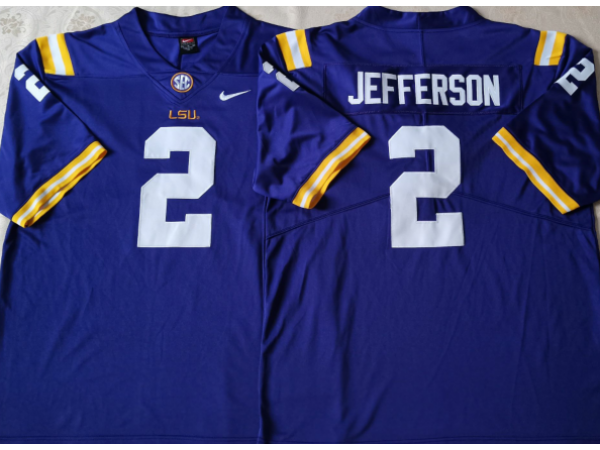 LSU Tigers #2 Justin Jefferson Purple Football Jersey
