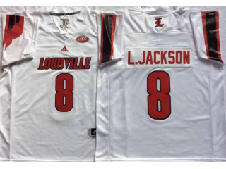 Louisville Cardinals #8 Lamar Jackson White Football Jersey