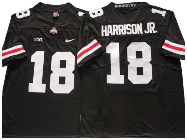 Ohio State Buckeyes #18 Marvin Harrison Jr. Black/White Football Jersey