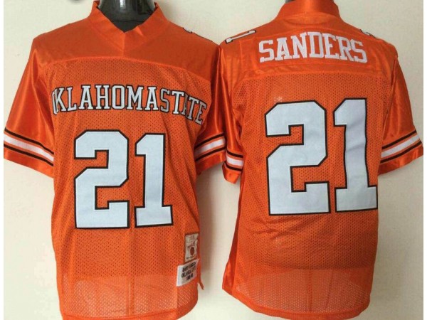 Oklahoma State Cowboys #21 Barry Sanders Orange Throwback Jersey