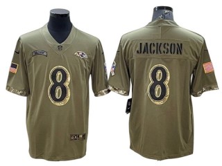 Baltimore Ravens #8 Lamar Jackson 2022 Olive Salute To Service Limited Jersey
