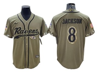 Baltimore Ravens #8 Lamar Jackson Olive Salute To Service Baseball Jersey