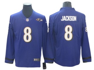 Baltimore Ravens #8 Lamar Jackson Purple Long Sleeve Jersey