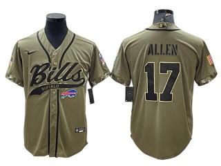 Buffalo Bills #17 Josh Allen Olive Salute To Service Baseball Jersey