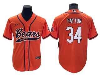 Chicago Bears #34 Walter Payton Baseball Jersey- Orange & Navy