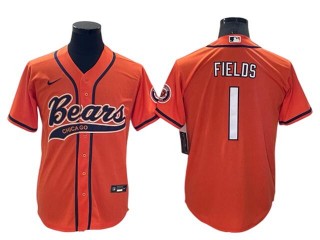 Chicago Bears #1 Justin Fields Baseball Jersey - Orange/Navy