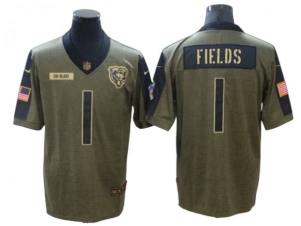 Chicago Bears #1 Justin Fields Olive 2021 Salute To Service Limited Jersey