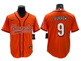 Cincinnati Bengals #9 Joe Burrow Baseball Cool Base Jersey-Orange & White