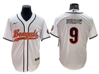 Cincinnati Bengals #9 Joe Burrow Baseball Cool Base Jersey-Orange & White
