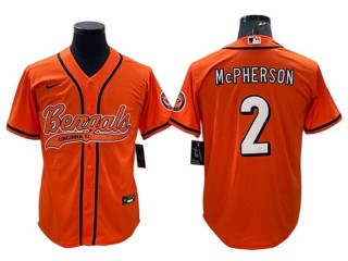 Cincinnati Bengals #2 Evan McPherson Baseball Cool Base Jersey-Orange & White