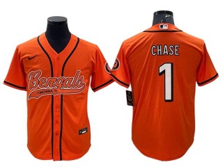 Cincinnati Bengals #1 Ja'Marr Chase Baseball Cool Base Jersey-Orange & White