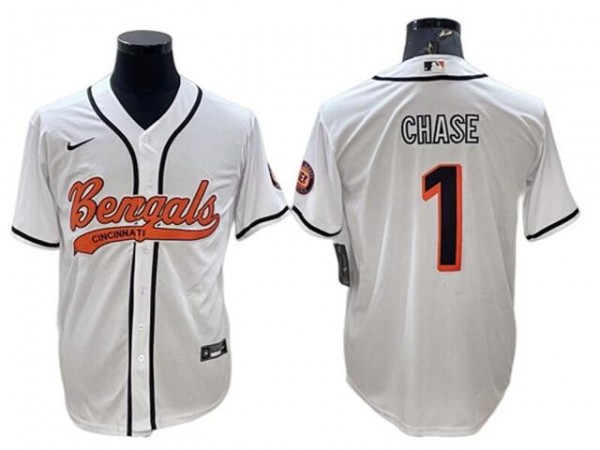 Cincinnati Bengals #1 Ja'Marr Chase Baseball Cool Base Jersey-Orange & White