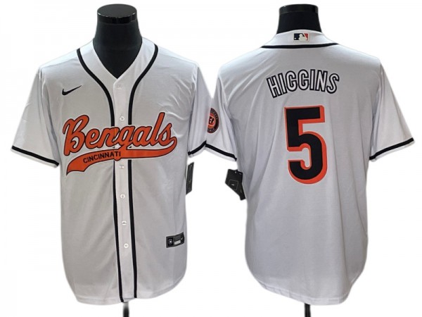 Cincinnati Bengals #5 Tee Higgins Baseball Style Jersey - Black/White/Gary