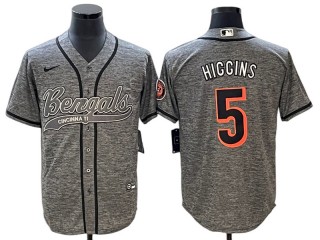 Cincinnati Bengals #5 Tee Higgins Baseball Style Jersey - Black/White/Gary